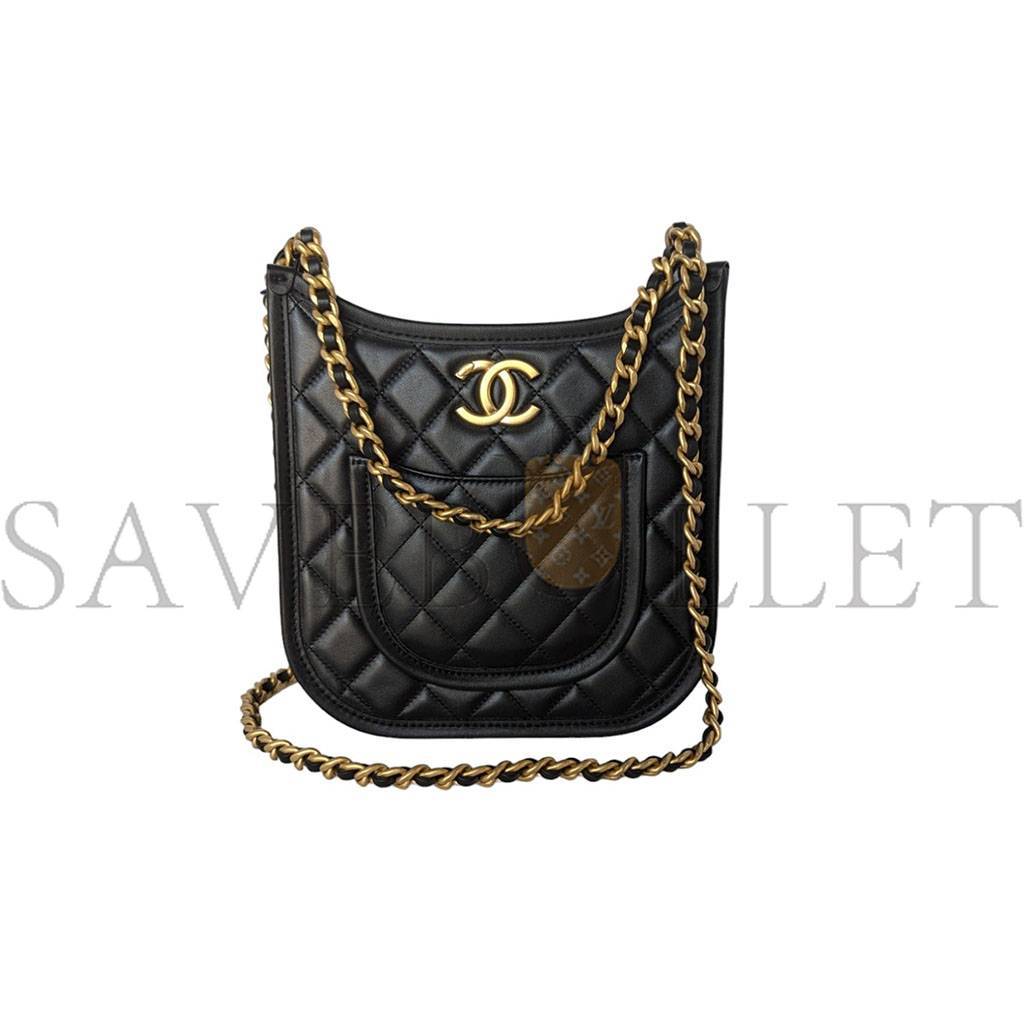 CHANEL MASTER BLACK CALFSKIN QUILTED CC CROSSBODY HOBO HANDBAG AS4532 (24*20*6cm)